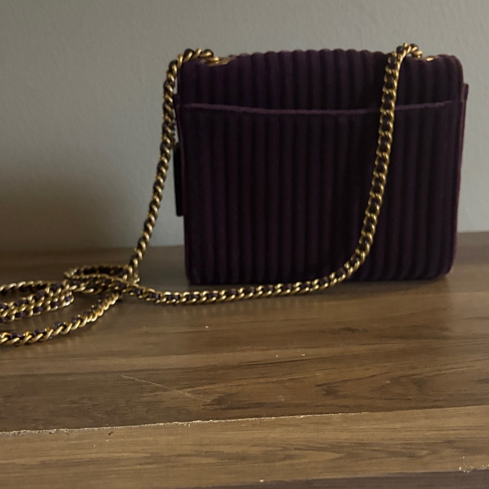 Coach Purple Velvet Quilted Crossbody with Gold Chain - Picture 5 of 12
